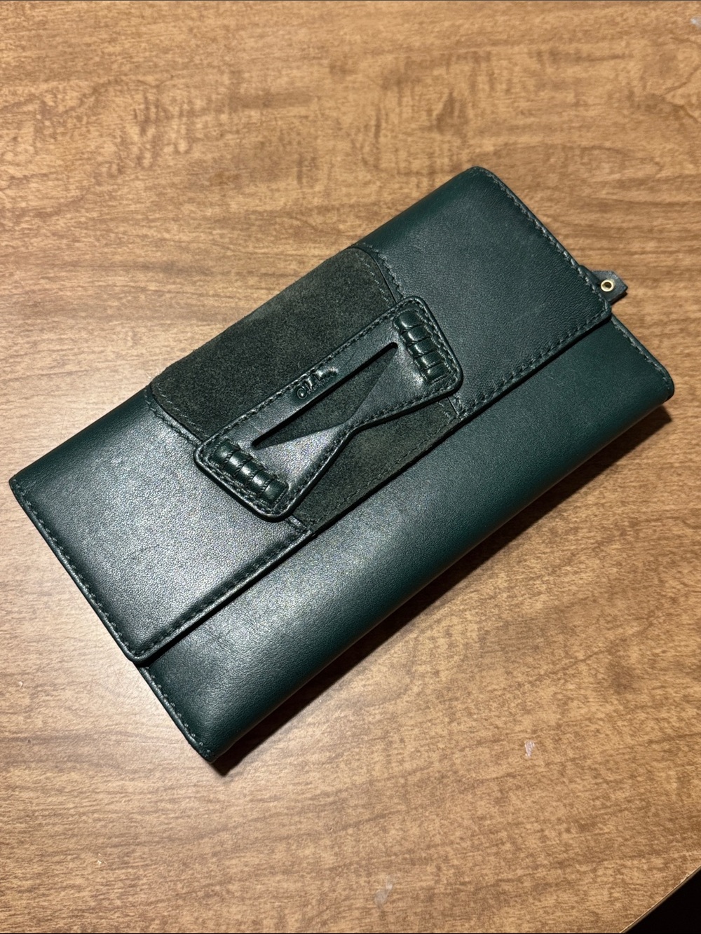 A Cole Haan Dark Teal Leather Wallet with Suede Accent - Picture 1 of 8